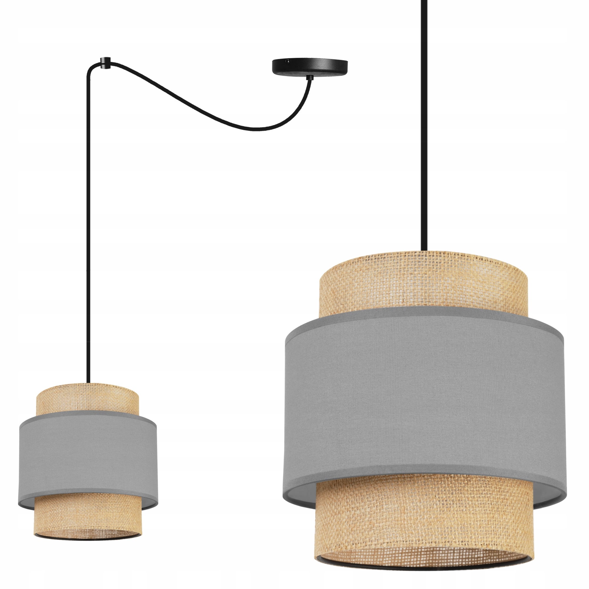 Lampa sufitowa wisząca Boho Pająk loft 1xE27 abażur juta czarny/szary Light Home LH