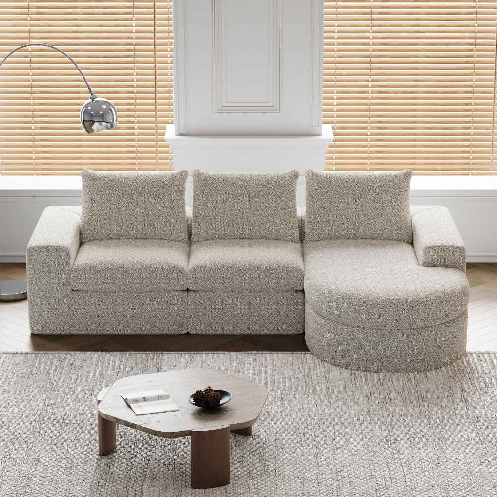 Sofá modular de chenilla con chaise longue y cojines cervicales, sofá ...