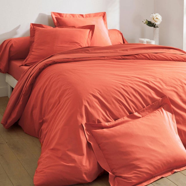 Taie traversin PERCALE UNIE 43x185 orange terracotta en coton