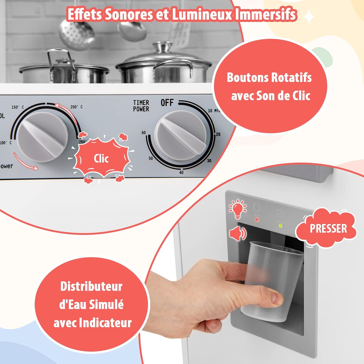 Cuisine Enfant avec Distributeur d’Eau & Machine à Laver, Cuisiniere Enfant avec Lumière & Effet Sonore,Micro-Ondes & Cafetière,Jeu de Cuisine - 3