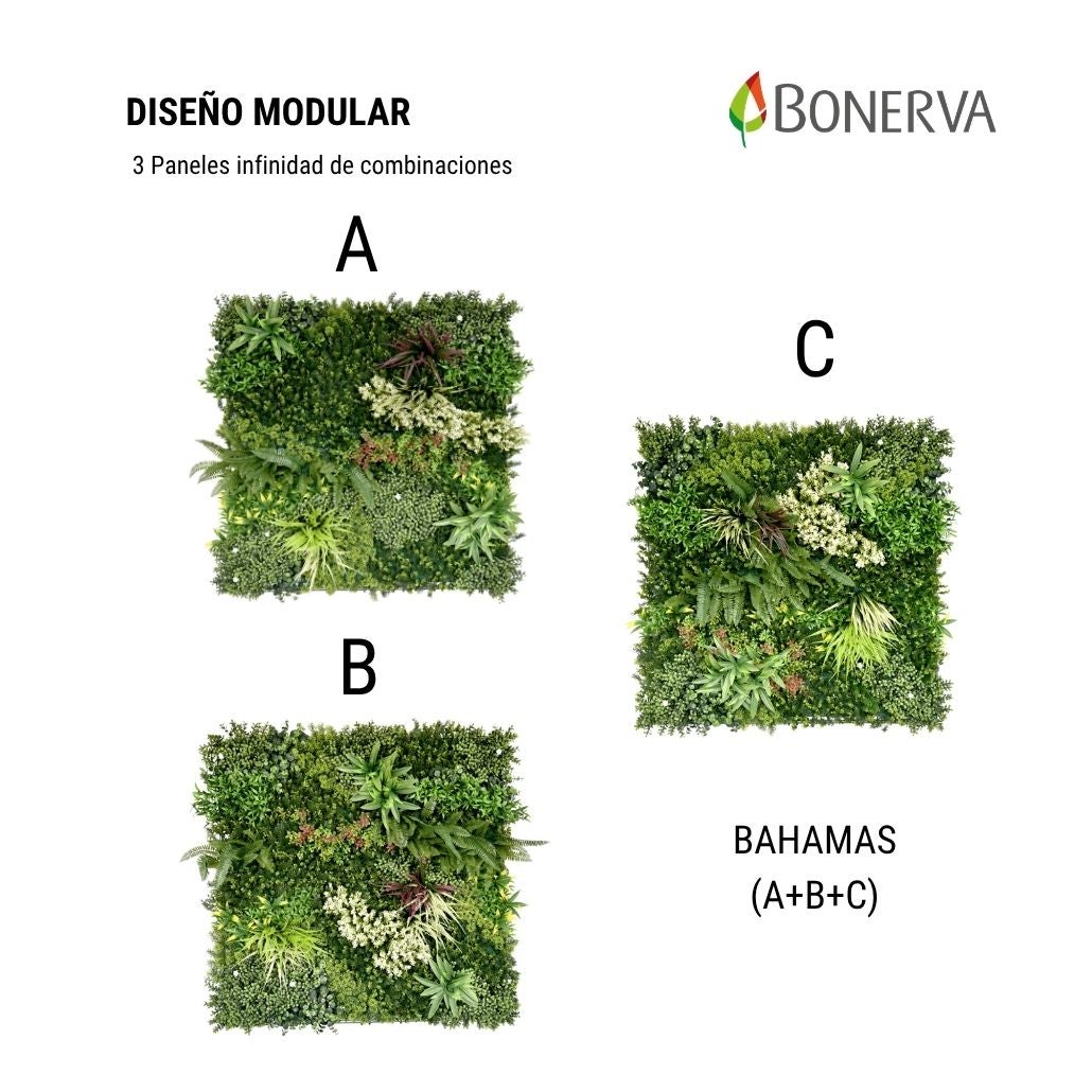 Bonerva | Jardín Vertical Artificial Bahamas | Pack 3m² (3 Piezas 100x100 Cm) | Jardín Vertical Artificial exterior e interior - 2