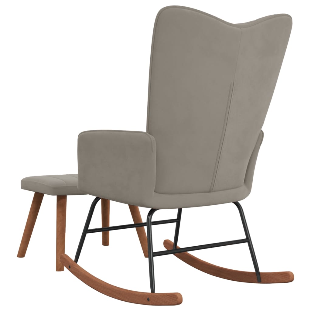 Chaise à bascule | Fauteuil à bascule | Fauteuil de relaxation avec repose-pied Gris clair Velours358866 - 4