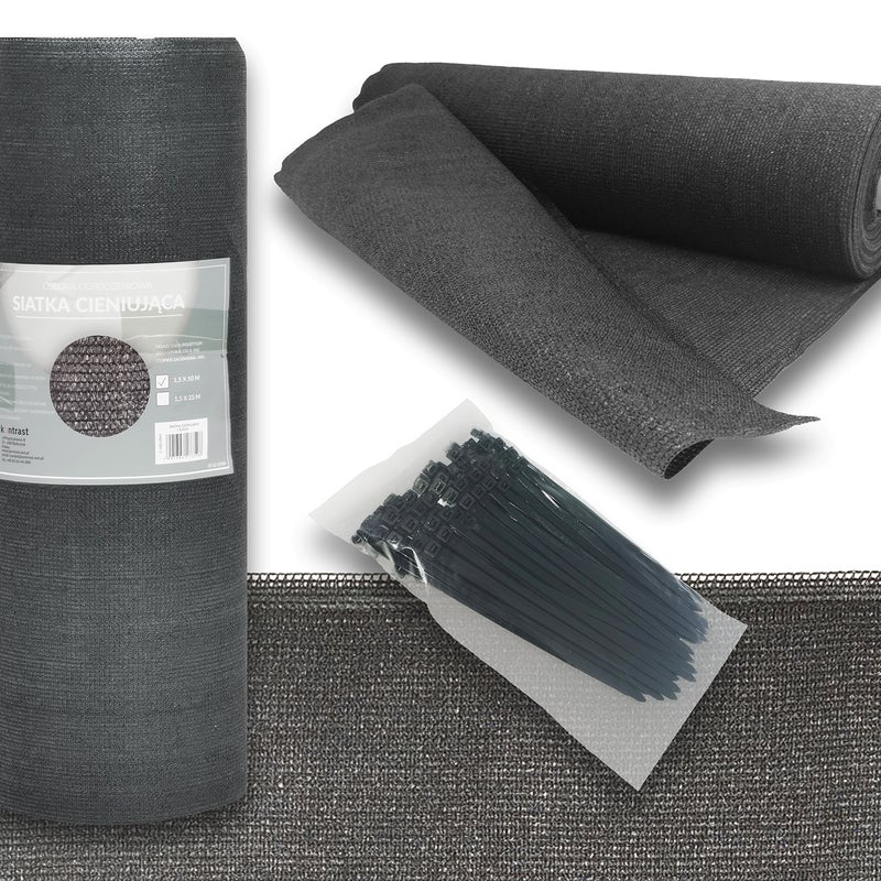 Siatka cieniująca mata osłona płot ogrodzenie 1,5x50 m 90% 135 g + opaski UV szara