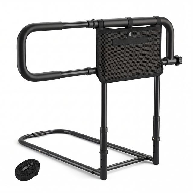 Barreira de Cama Dobrável para Idosos, Barreira de Cama Segura para Adultos com Largura e Altura Ajustáveis, Bolso Removível, Alças Almofadadas
