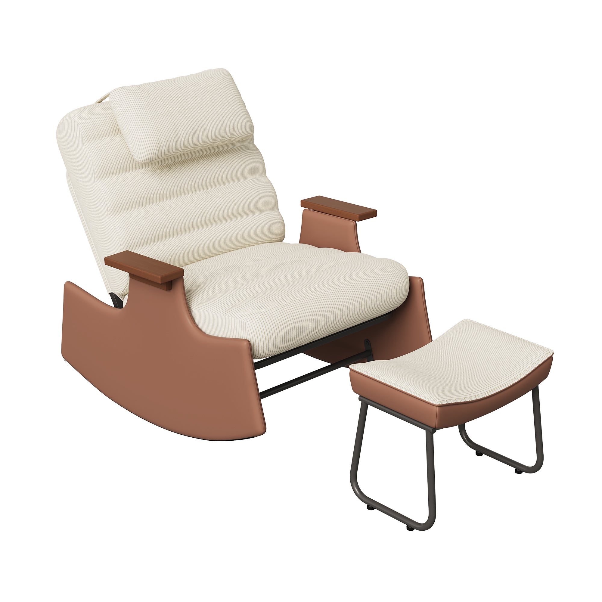 Fauteuil a Bascule avec Repose Pieds, Chaise a Bascule Allaitement Réglable 3 Positions Rocking Chair Intérieur Extérieur avec Coussin, Velours Côtelé - 9