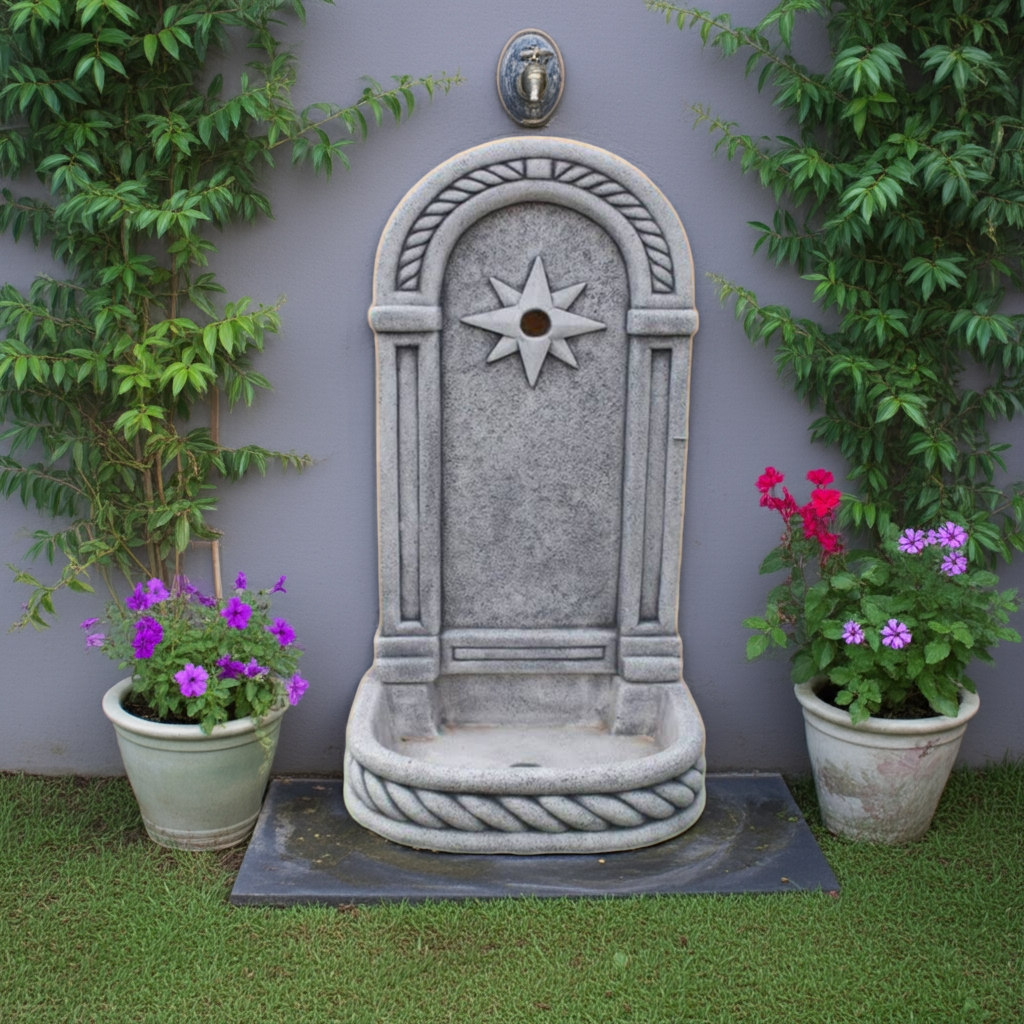 Fontaine murale Ouest 37x32x77cm. pour les Jardins en Betón Pierre. Couleur Gris - 3