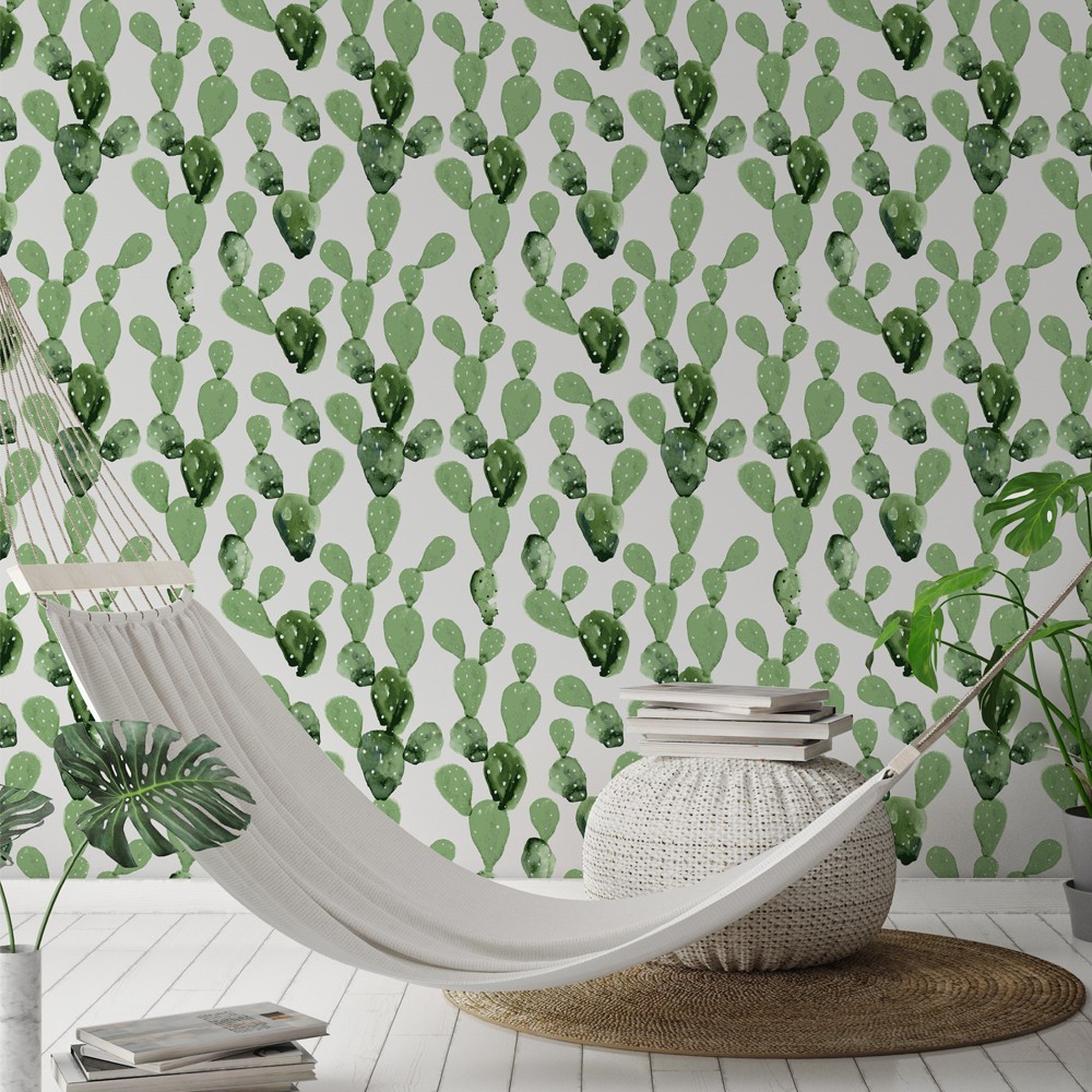Papel pintado autoadhesivo con tintas eco, y libre de pvc, rollo de 129 x 260 cm cactus