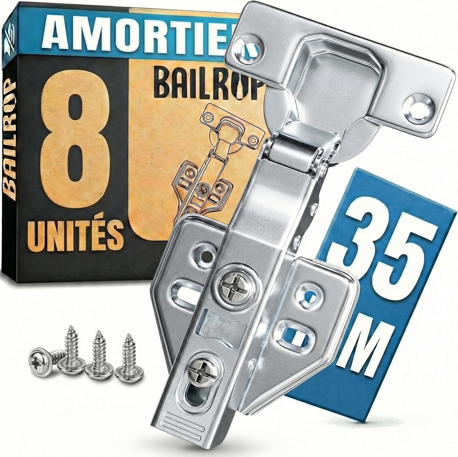 Balama pentru uși de dulap și bucătărie (pachet de 8) 35 mm suprapunere 110°-Balama pentru ușă de bucătărie cu închidere silențioasă-Pentru dulapuri 8buc