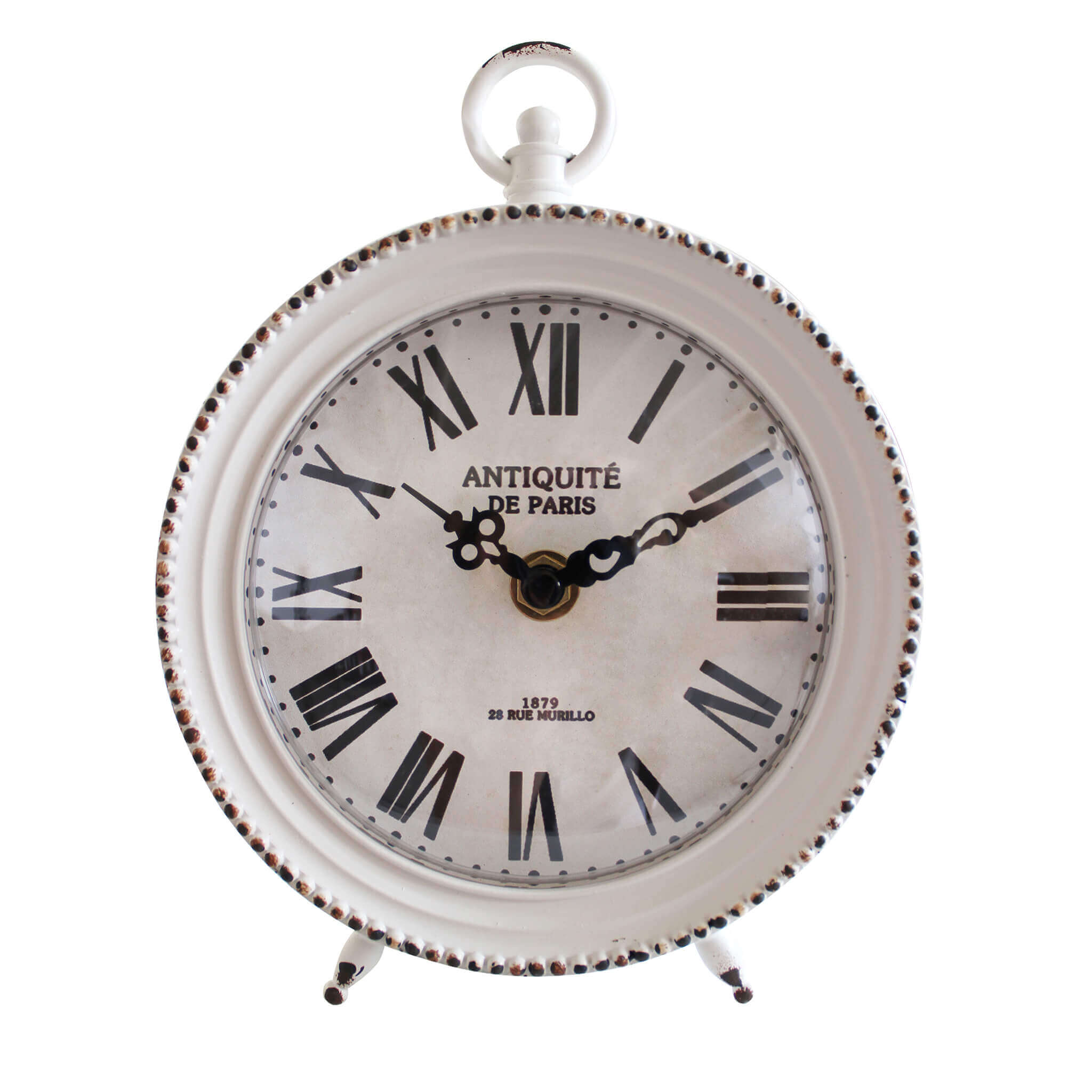 Reloj despertador de hierro blanco para colocar en estantería o aparador vintage time
