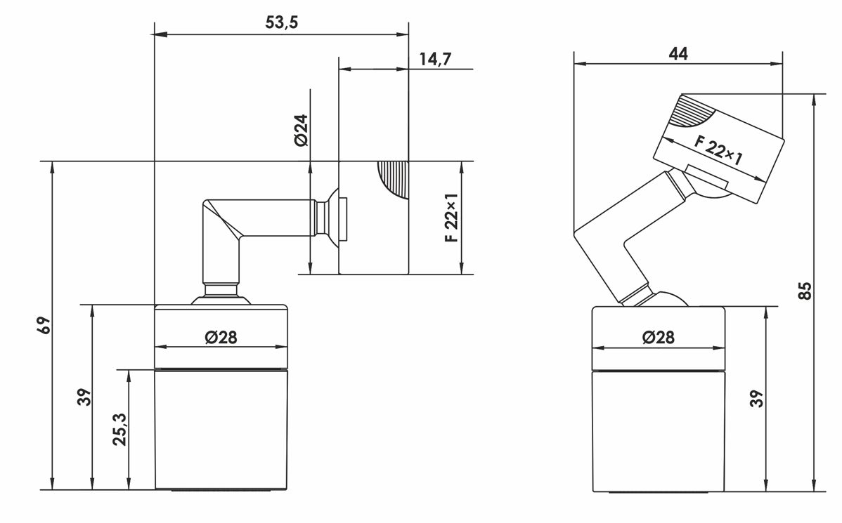 Perlator do baterii dwufunkcyjny F22 z regulacją kąta 360 stopni - 5