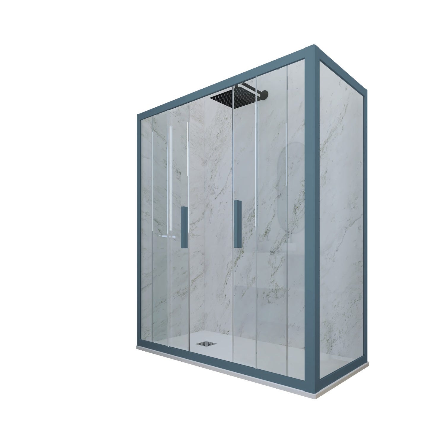 Box Doccia 3 Lati 75x120 CM H 200 Vetro Trasparente Profilo Blu Navy box-doccia-3-lati-75x120-cm-h-200-vetro-trasparente-profilo-blu-navy