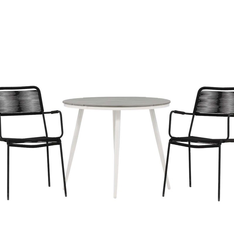 Break zestaw ogrodowy stół Ø90cm szary, 2 krzesła Lindos czarny.