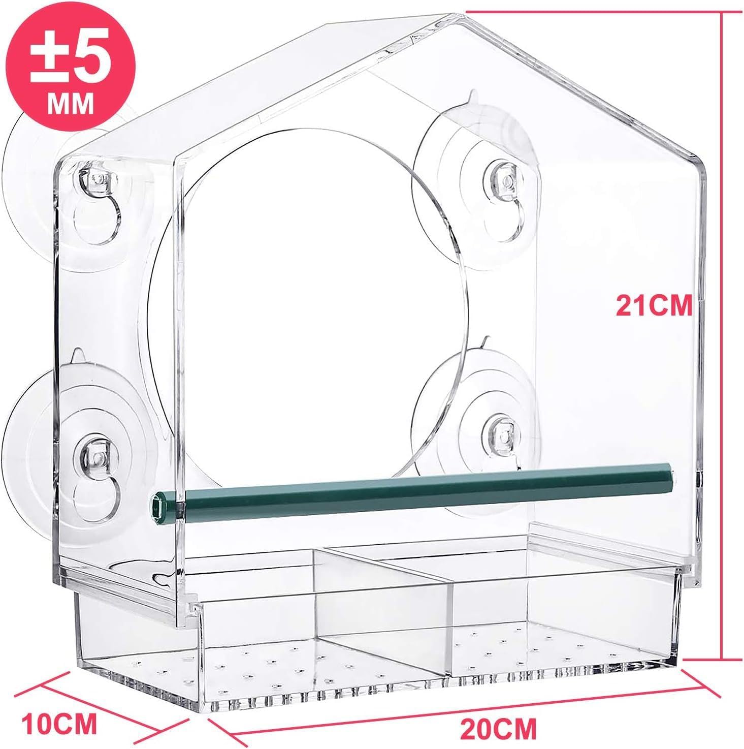 Alimentador de pássaros com 5 ventosas ultrarresistentes, design para uso externo, ideal para observar a vida selvagem no jardim. - 4