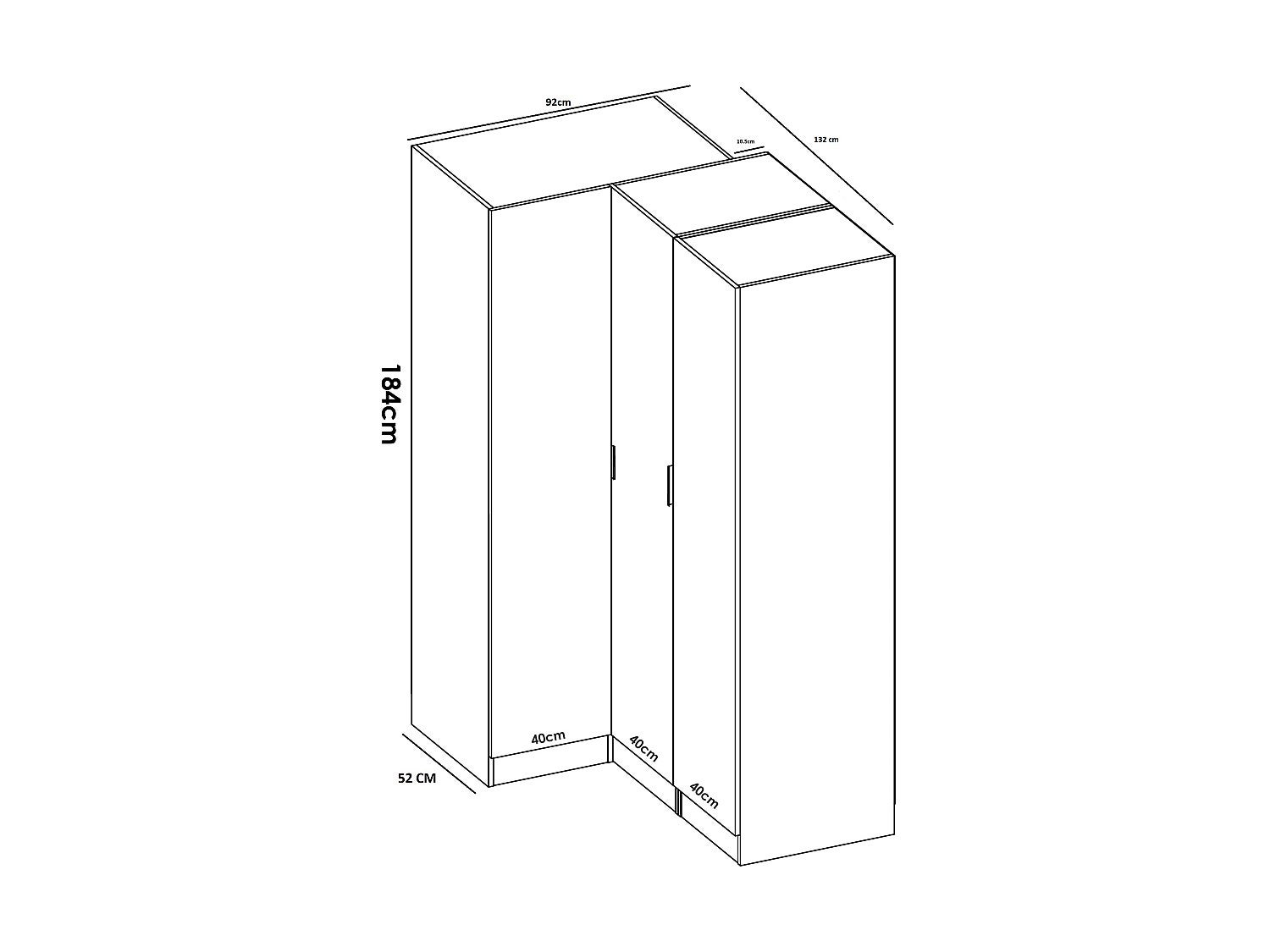 Armoire d'angle 5 portes - L173 cm - Blanc - LISTOWEL - 6
