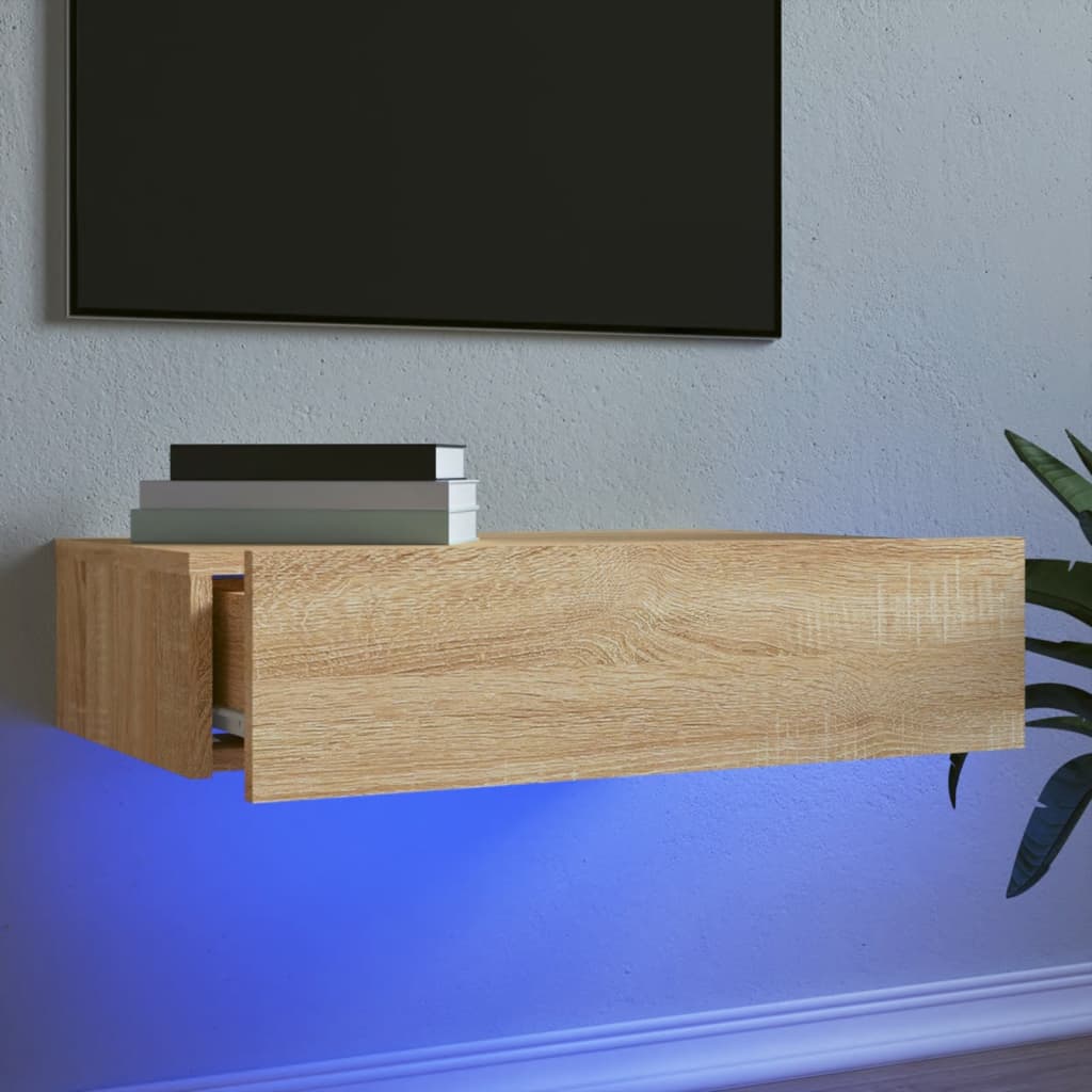 Meuble TV Flottant Avec éclairage LED Noir - Armoire Murale Design Pour Salon Ou Chambre