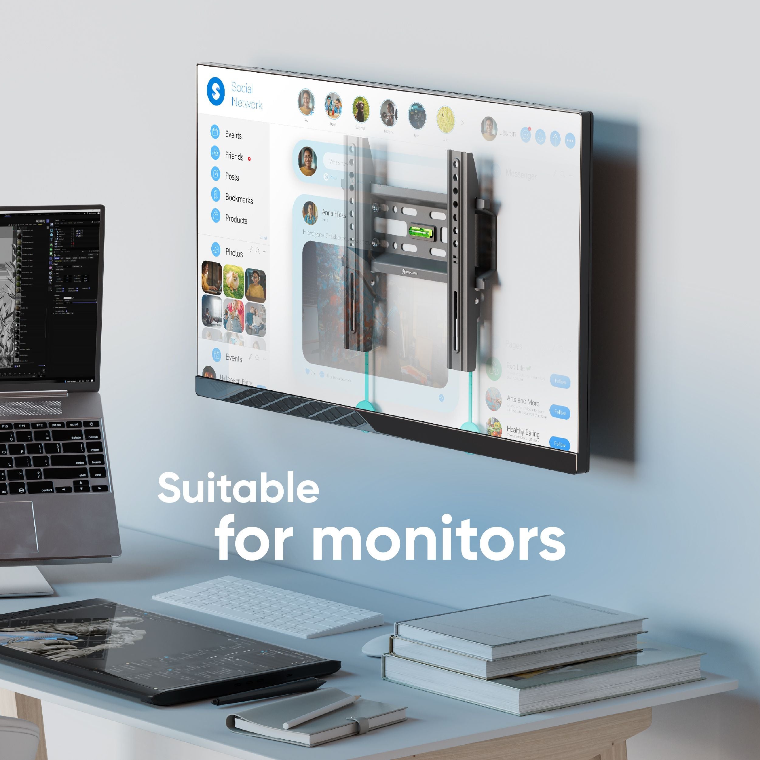 ONKRON Support TV Mural Fixe pour 17-43 Pouces Moniteur & Tele, Poids jusqu'à 30 kg - Fixation Murale TV VESA 75x75-200x200 mm FM1-B Noir - 6