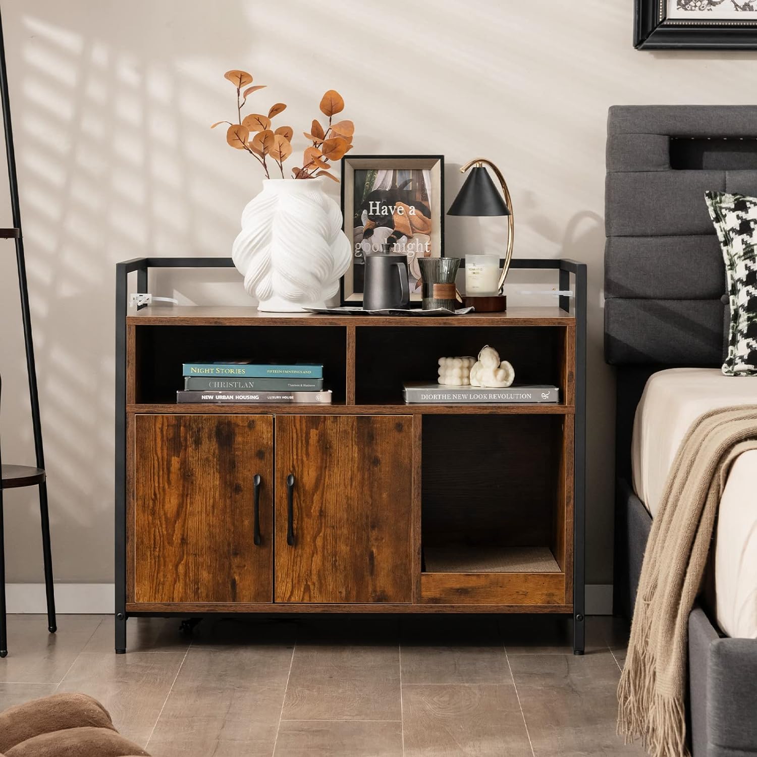 Meuble Litiere Chat Griffoir Amovible Industriel, 89x45x74,5cm Café - 2