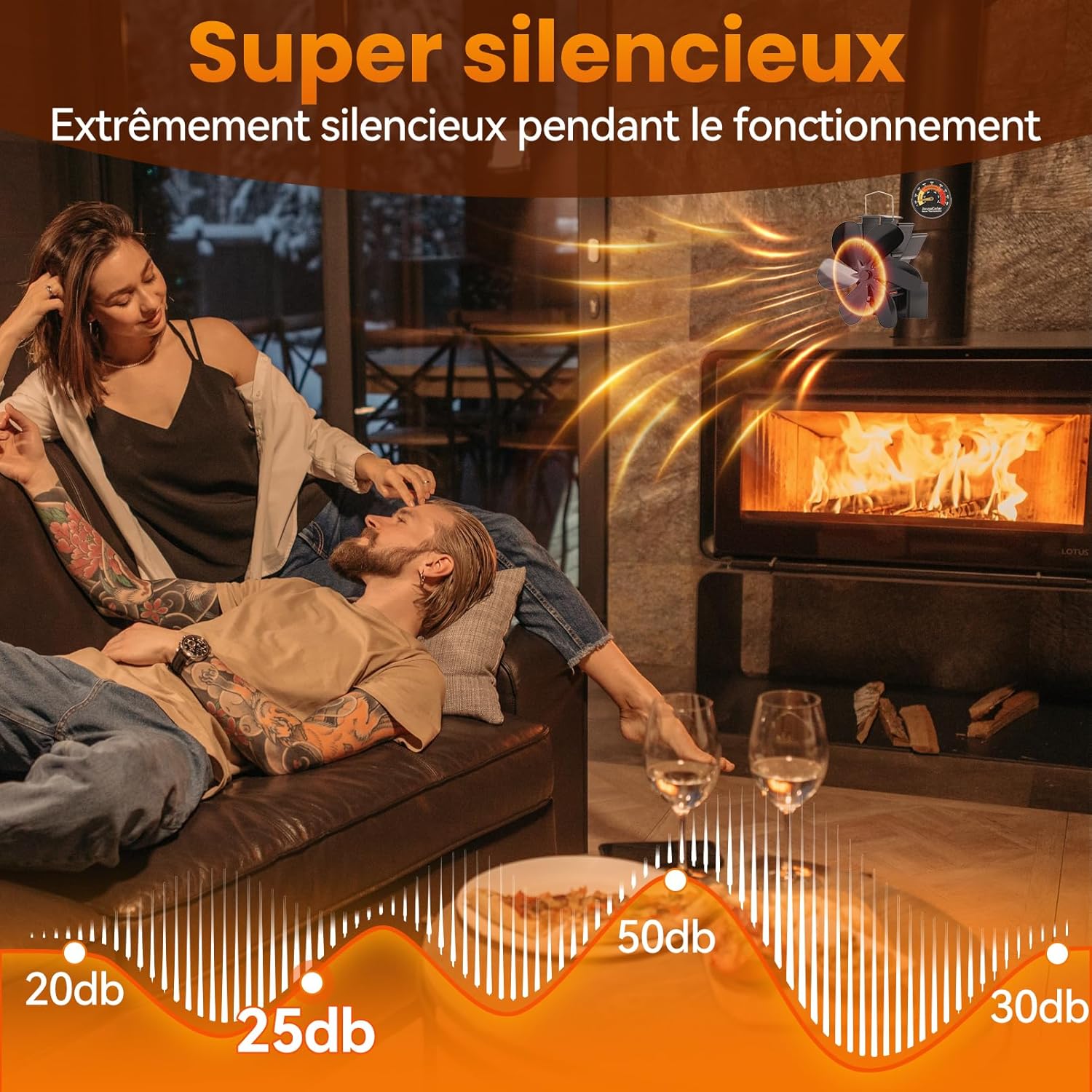Ventilateur Poele à Bois 6 Pales Adapté aux Cheminées et aux Tuyaux de Poêle Ventilateur de Cheminée，thermomètre - 6