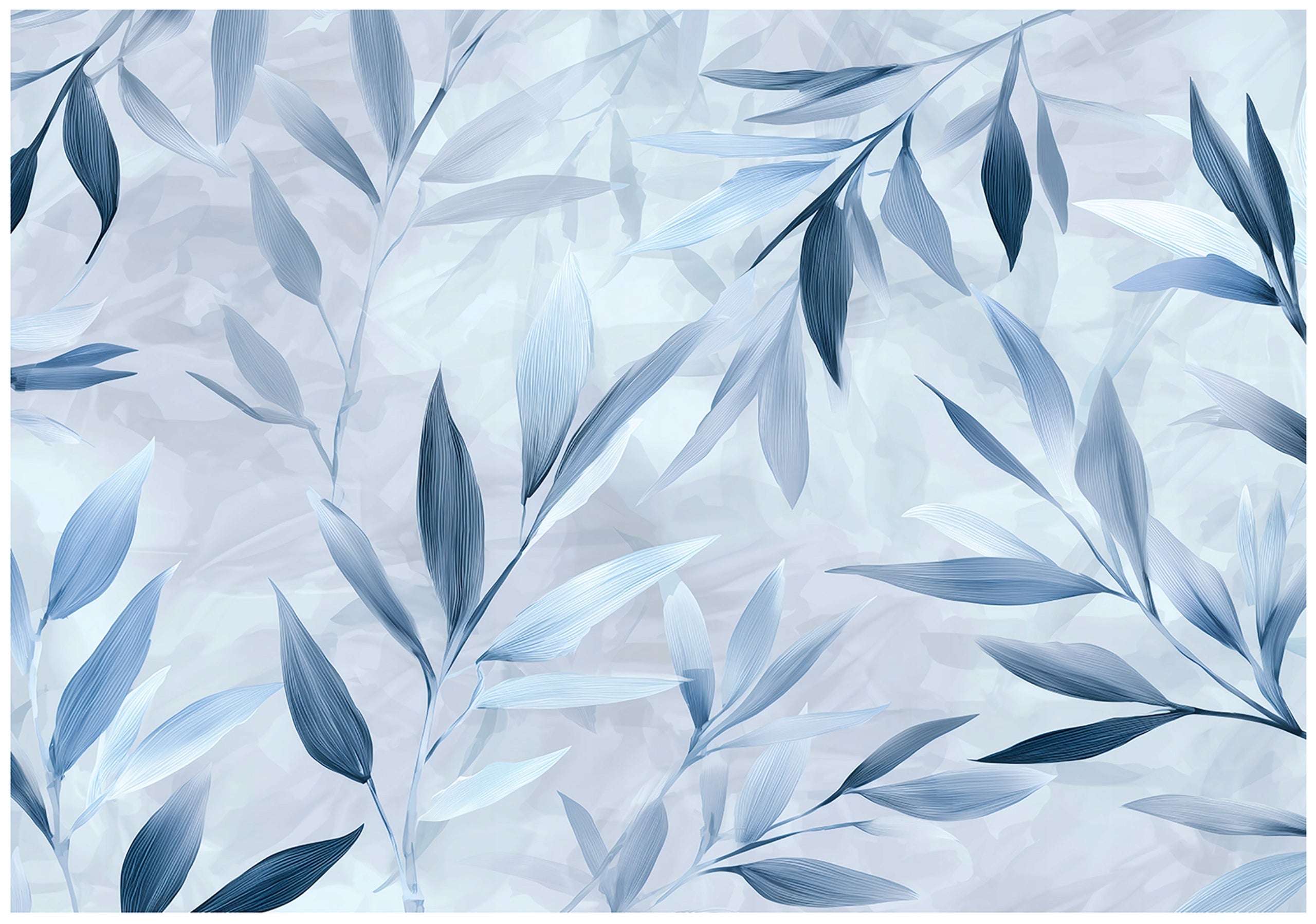 Papier Peint Panoramique Intissé Feuilles Bleu Abstrait - 350x250 cm ...