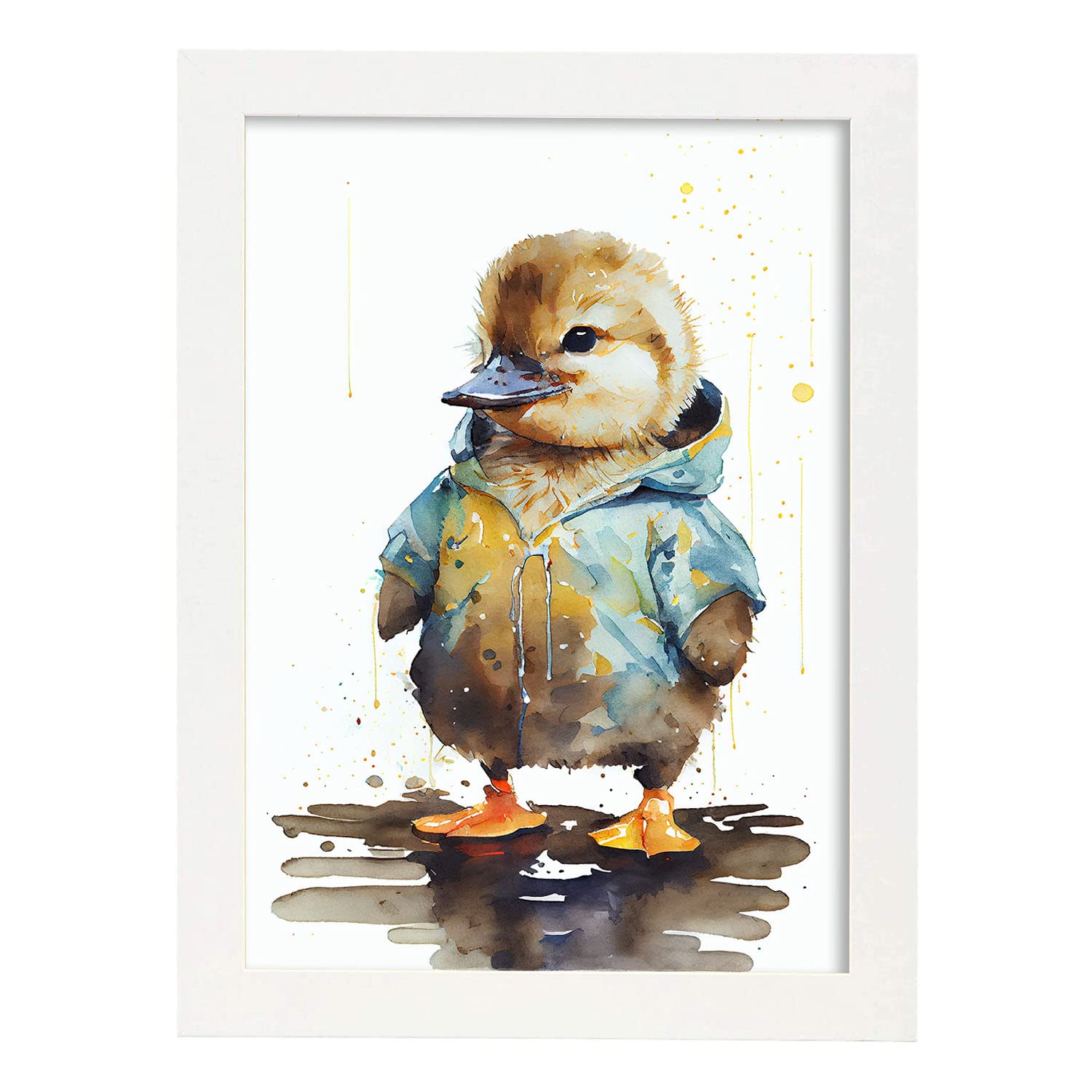 Nacnic poster de patito en estilo acuarela ilustraciones infantiles a todo color de animalitos bebé sobre fondo blanco a3 marcos blanco