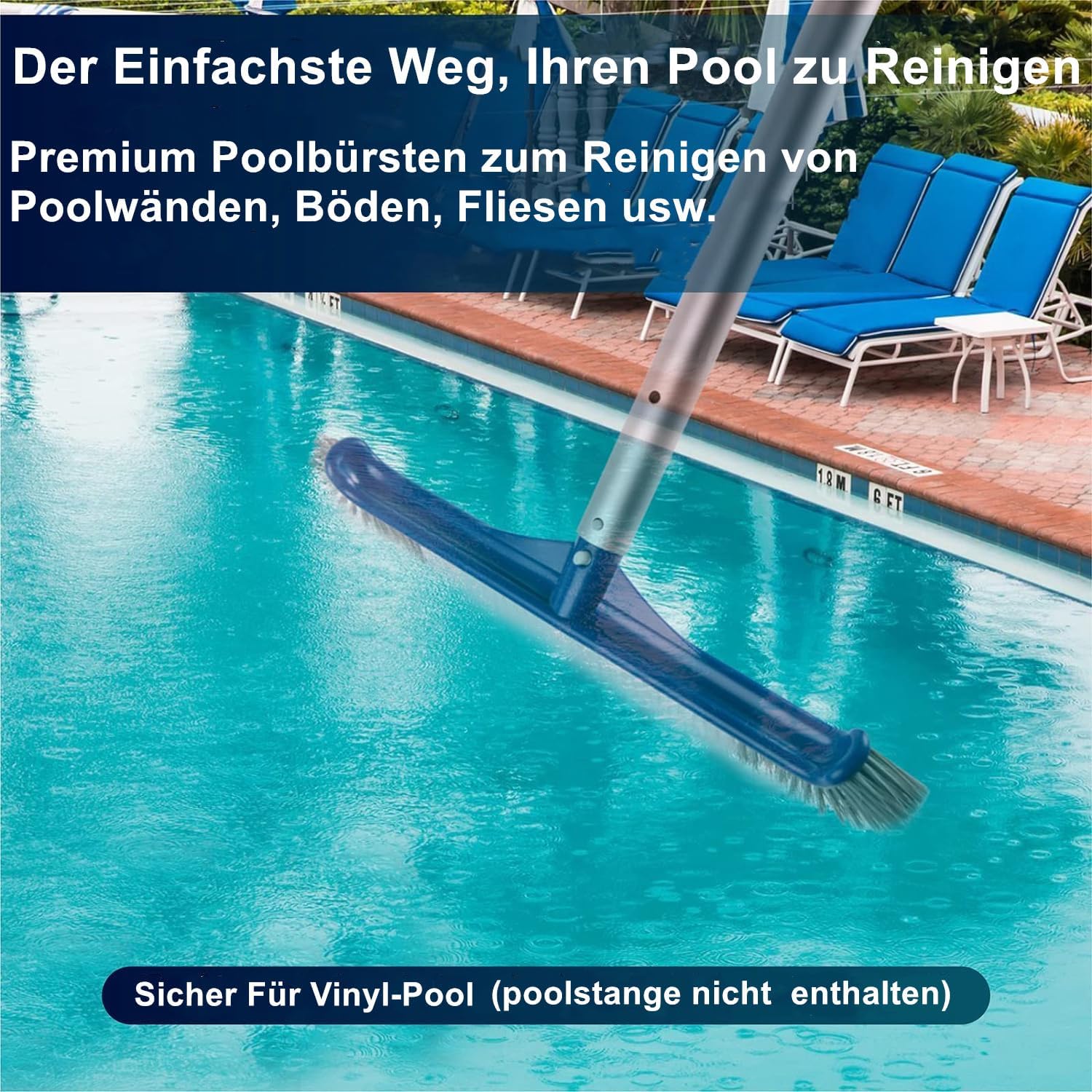 Cepillo de piscina de 17,5 pulgadas para limpiar paredes de piscina, cepillo de piscina premium con cerdas de nailon y clip EZ, cepillo de limpieza - 5