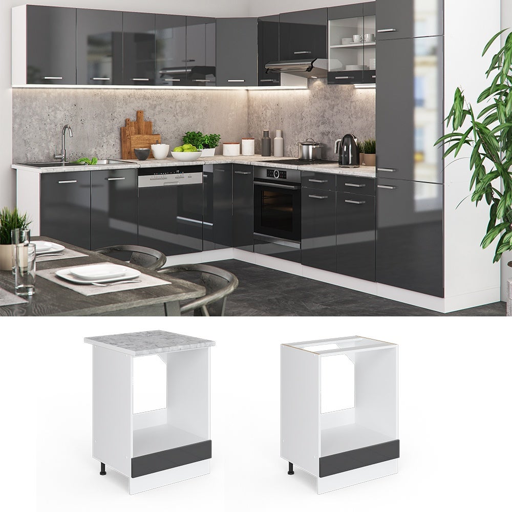 Vicco Meuble pour four R-Line, Anthracite Haute brillance, 60cm , PT Marbre - 2