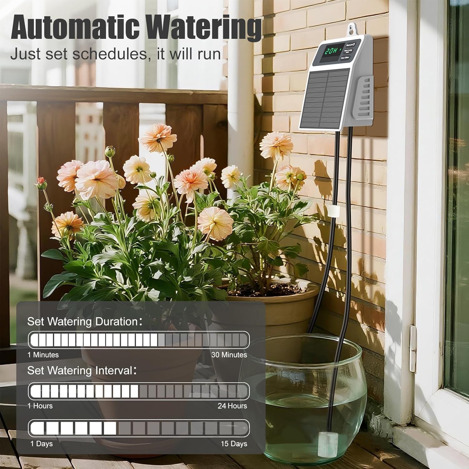 Kit d'irrigation goutte à goutte automatique à énergie solaire,système d'arrosage des plantes,minuterie intelligente,adapté aux jardins et aux serres - 5