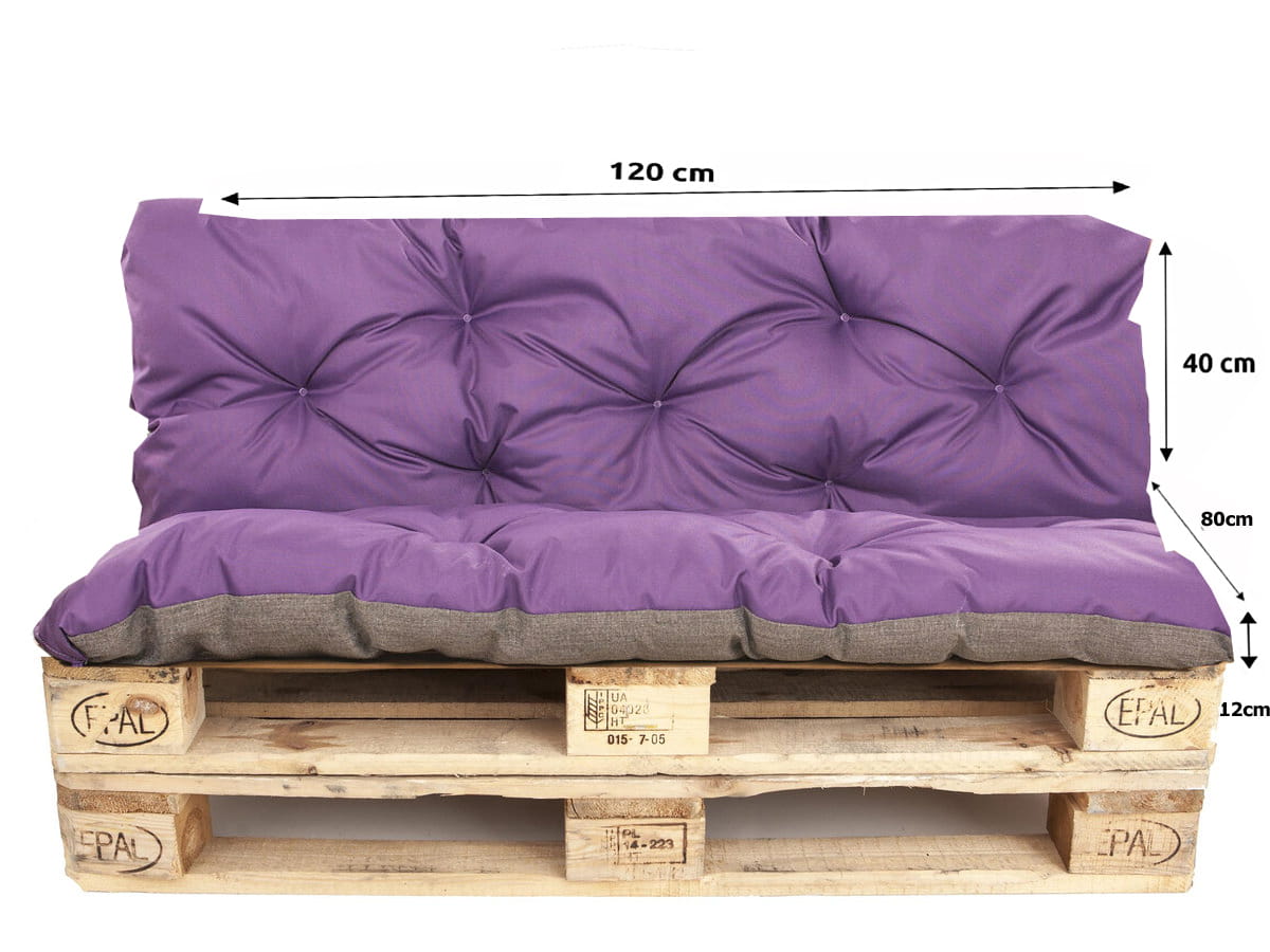 Almofadas de paletes 120x80 Assento e encosto 120x40cm, almofadas para sofá de jardim almofadas de exterior Roxo, almofadas para paletes - 2