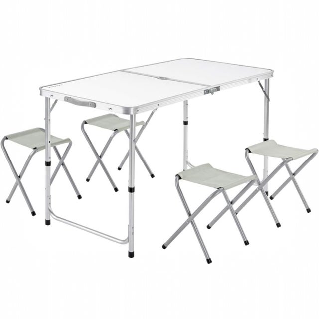 Mesa Plegable de Camping con 4 Taburetes Mikomika - Formato Maletín, Altura Regulable (120x60 cm)
