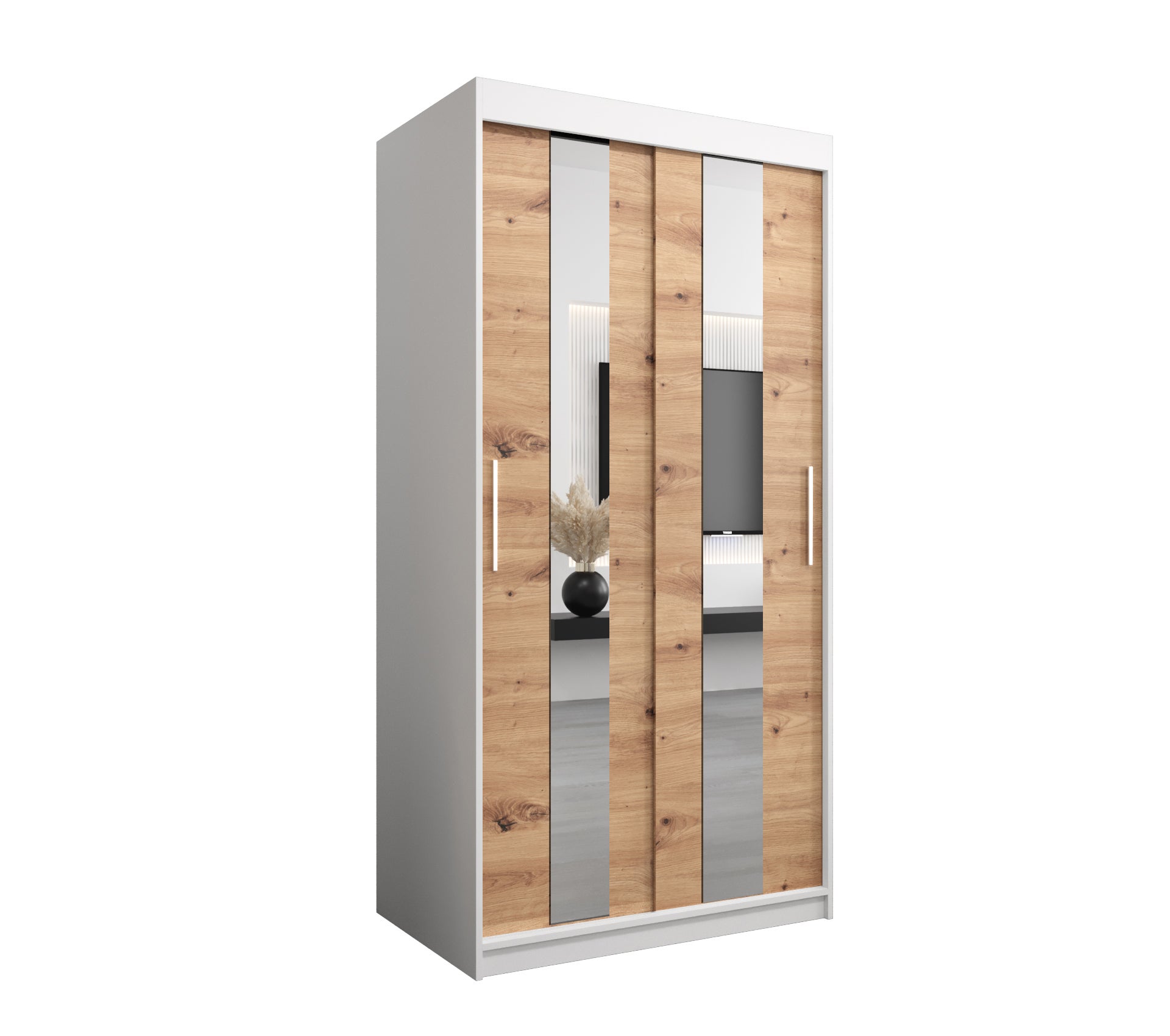 Szafa przesuwna garderoba POLE 100 x 62 x 200 cm Biały + Artisan - Abiks Meble