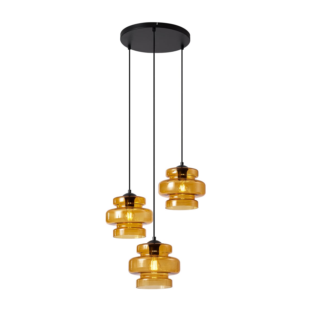 Retro Lampa Wisząca Czarna z Pomarańczowym Szkłem 3-punktowa - Denise