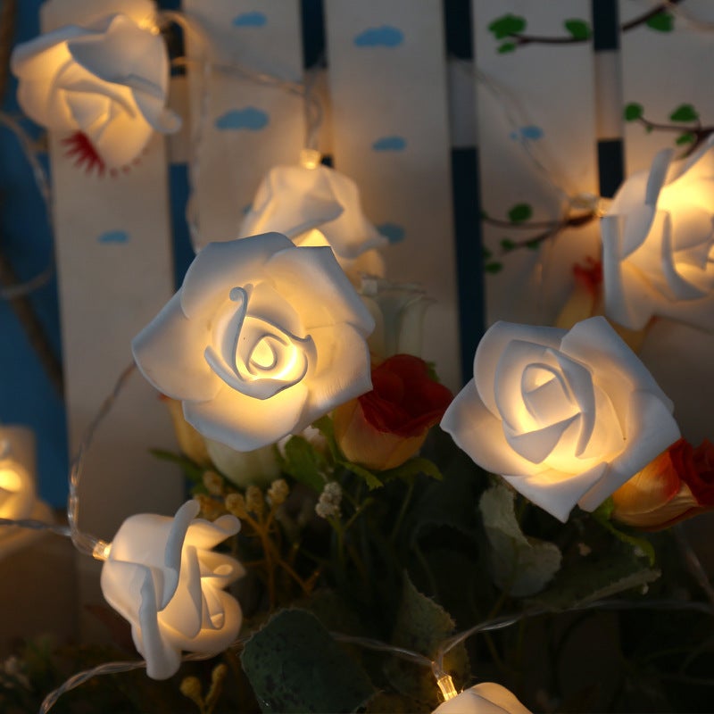 Guirlande Lumineuse Rose À Piles Fleur Blanc Chaud Fées Lumières Romantique Maison Jardin Décoration(3M 20LED) - 3