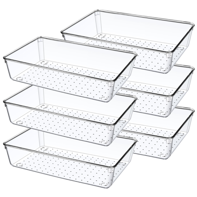 YIHONG Paquete De 6 Cubos Organizadores Transparentes De Despensa, Recipientes De Plástico Con Asa Para Cocina, Congelador, Armario, Baño, Almacenamiento Debajo Del Fregadero