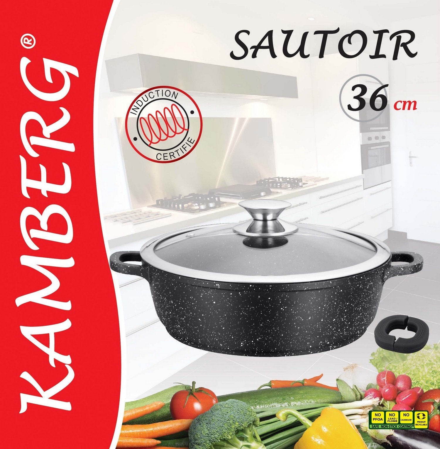 Wok In Alluminio Con Rivestimento Pietra Antiaderente 36 Cm - Per Tutti I Fornelli Inclusa Induzione, Con Coperchio In Vetro