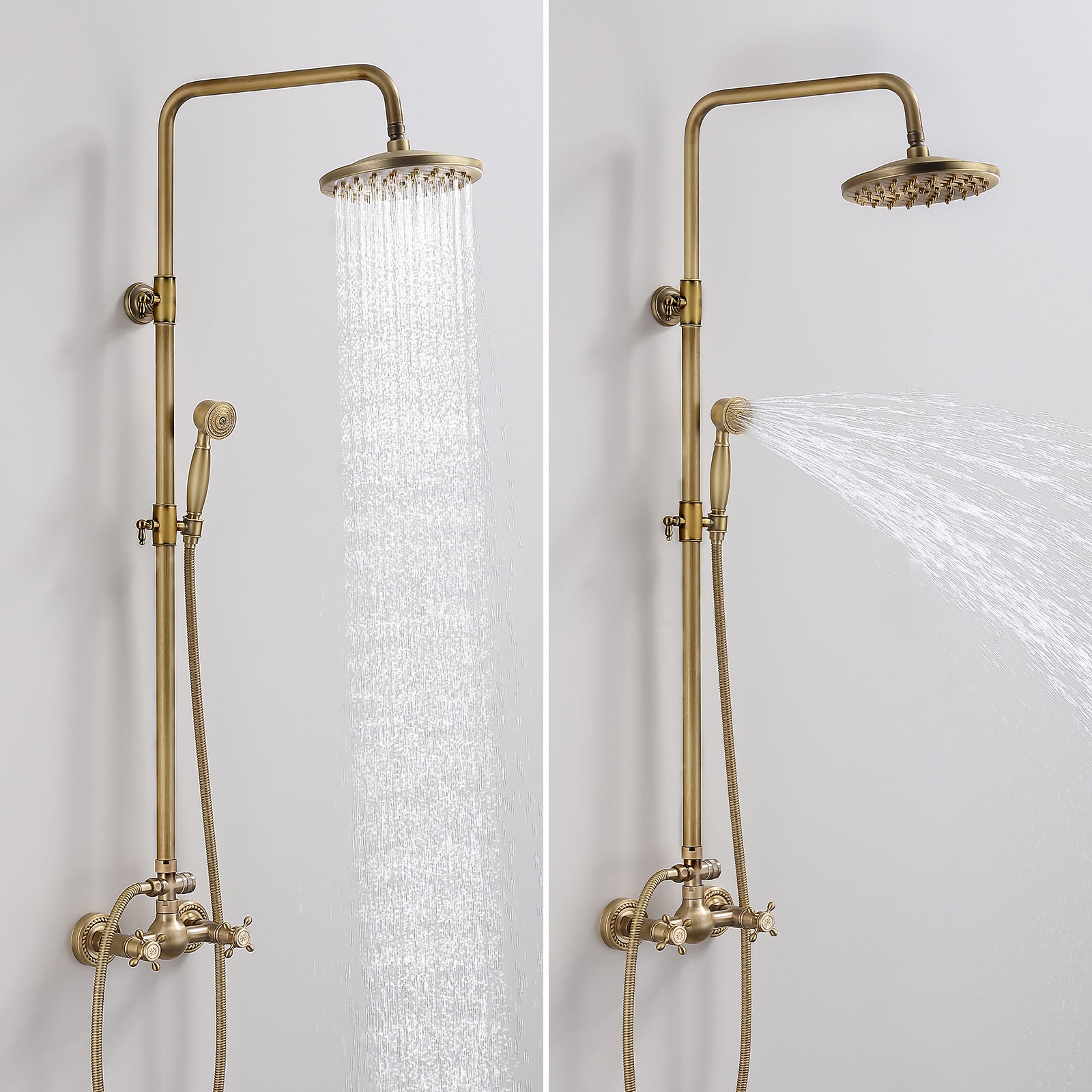 Colonne de Douche Rétro à Double Poignée en Laiton, Système de douche Antique Réglable en hauteur, Kit de Douche avec Finition Bronze - 7