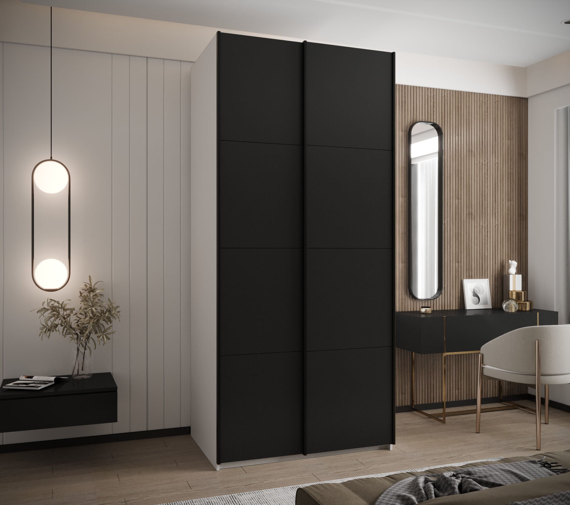 Szafa przesuwna wysoka Lux 1 120 x 64 x 245,5 cm biały + czarny + u. czarny - Abiks Meble - 2