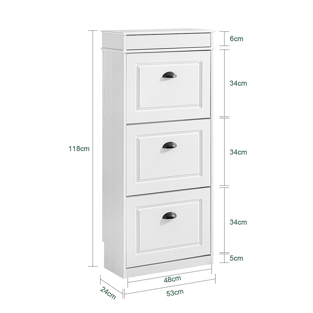 SoBuy Meuble Chaussures Rangement Chaussures 3 Abattants, Armoire à Chaussures Entrée, Range Chaussures, 12 Paires, 53x24x118cm, Blanc, FSR94-WG - 3