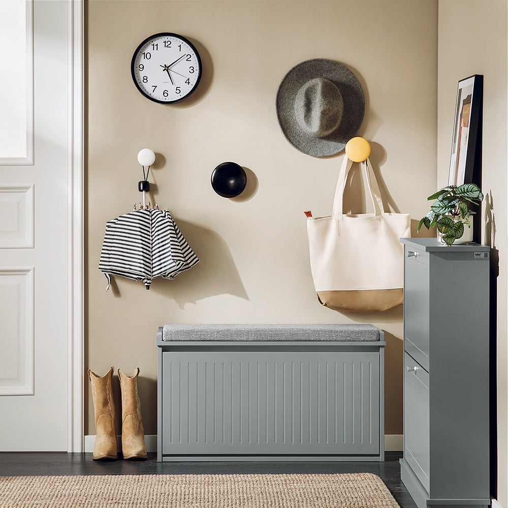 SoBuy Banc à Chaussures, Meuble à Chaussures, Meuble d'entrée, Assise Coussin Rembourré et Abattant, Gris, FSR98-L-HG - 2