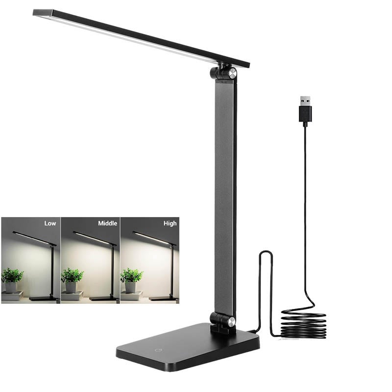 Lampada da scrivania a LED, lampada da scrivania per bambini ricaricabile tramite USB con portapenne e portacellulare, 3 modalità di illuminazione e 3 livelli di luminosità regolabili, collo d'oca fle