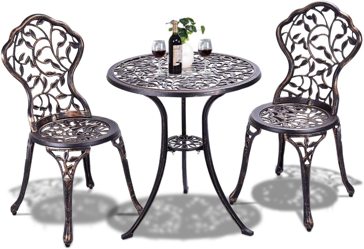 Zestaw Ogrodowy Składający się z 3 Elementów, Wykonany z Odlewu Aluminiowego, Zawierający 2 Krzesła i 1 Okrągły Stół oraz Taras