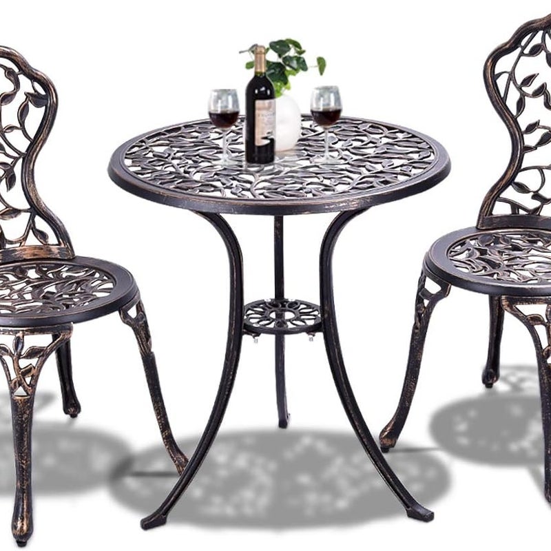 Zestaw Ogrodowy Składający się z 3 Elementów, Wykonany z Odlewu Aluminiowego, Zawierający 2 Krzesła i 1 Okrągły Stół oraz Taras