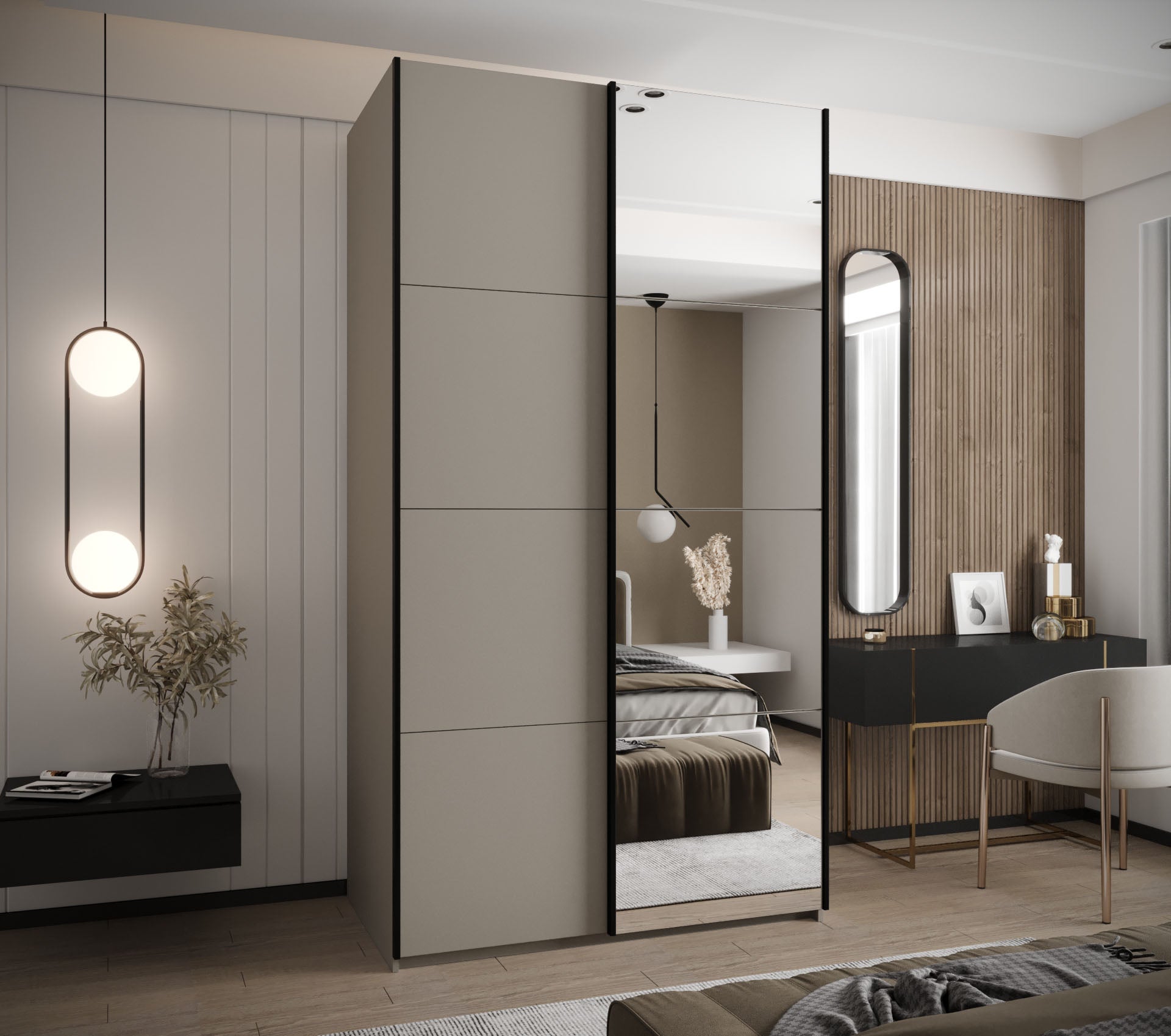 Szafa przesuwna wysoka Lux 3 140 x 64 x 245,5 cm kaszmir + kaszmir + u. czarny - Abiks Meble - 2