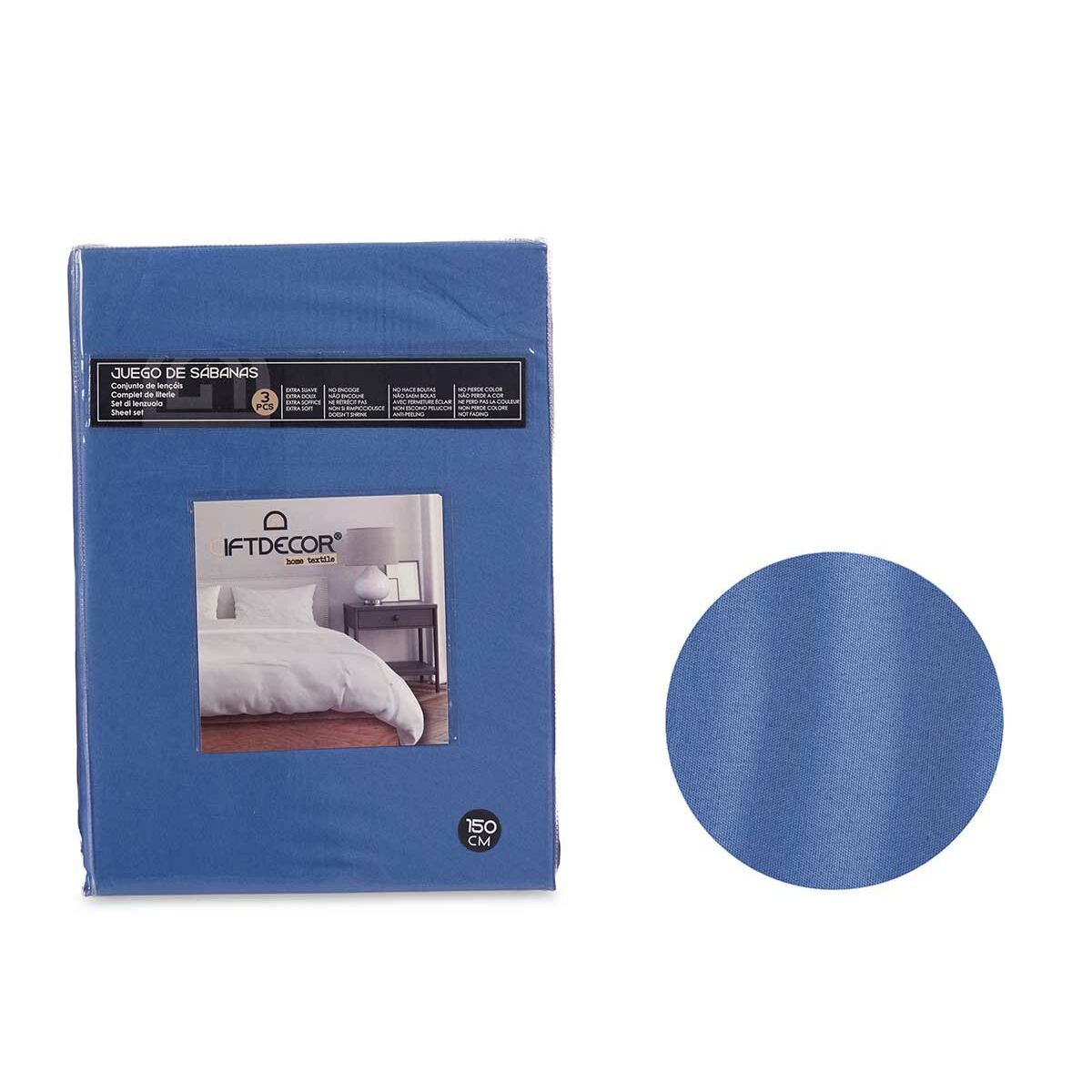 Juego de sábanas azul cama de 150 3 piezas