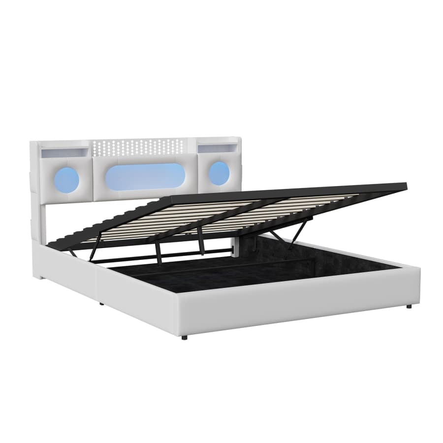 Struttura letto 140*200mm, testiera con luce LED, design silenzioso, facile da montare, PU bianco. - 9