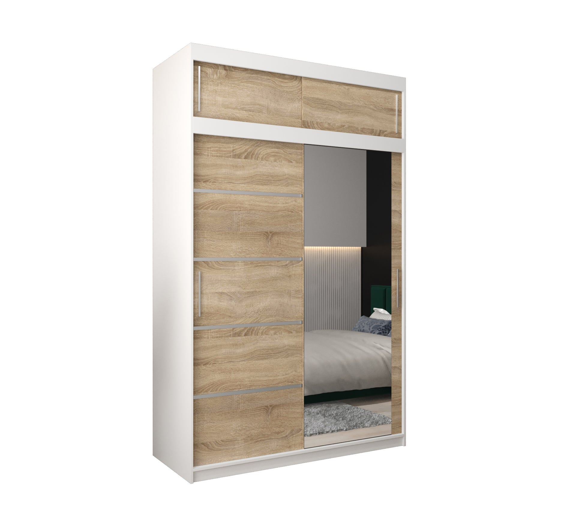 Szafa przesuwna z nadstawką garderoba Verona 2 150 x 62 x 240 cm Biały + Sonoma - Abiks Meble