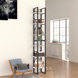 TUTOTAK Libreria verticale a 8 ripiani, mensola per libri con dorso stretto per piccoli spazi, mensola angolare per soggiorno, ufficio, studio, ingresso, marrone rustico BS06BB008EU