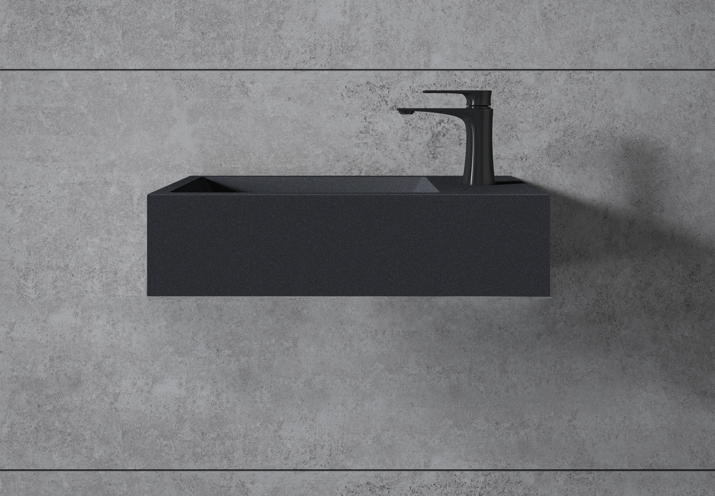BERNSTEIN - Lavabo a parete in ghisa minerale - 44x22x10cm - BA18 - Con scarico e coperchio, Contenitore diritto, Senza console, Quarzo nero - 2