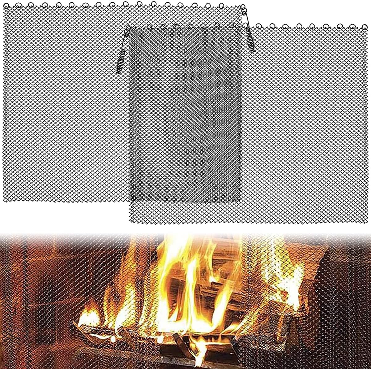 2 sztuki siatki kominkowej, metalowy ekran przeciwpożarowy (24 x 22 cale)