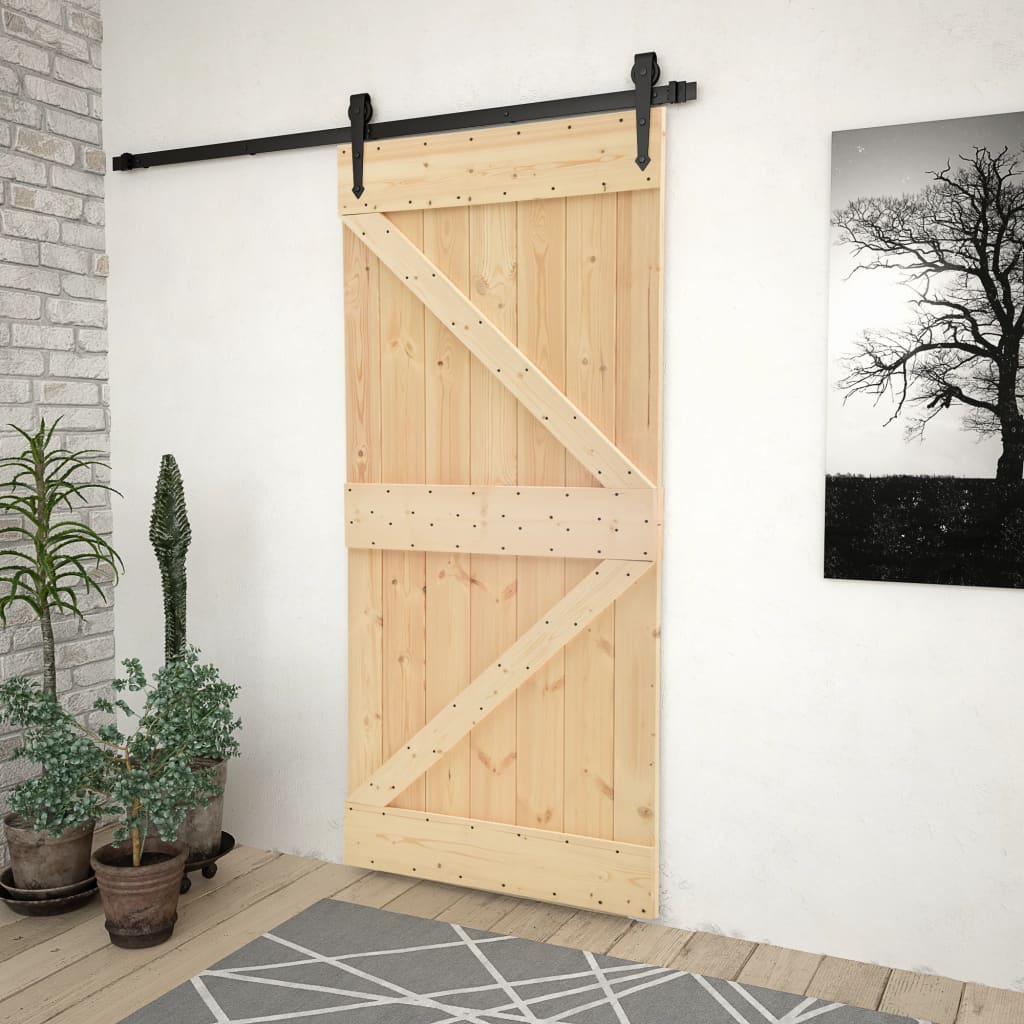 Puerta corredera con herrajes madera maciza de pino 90x210 cm v3374 90 ...