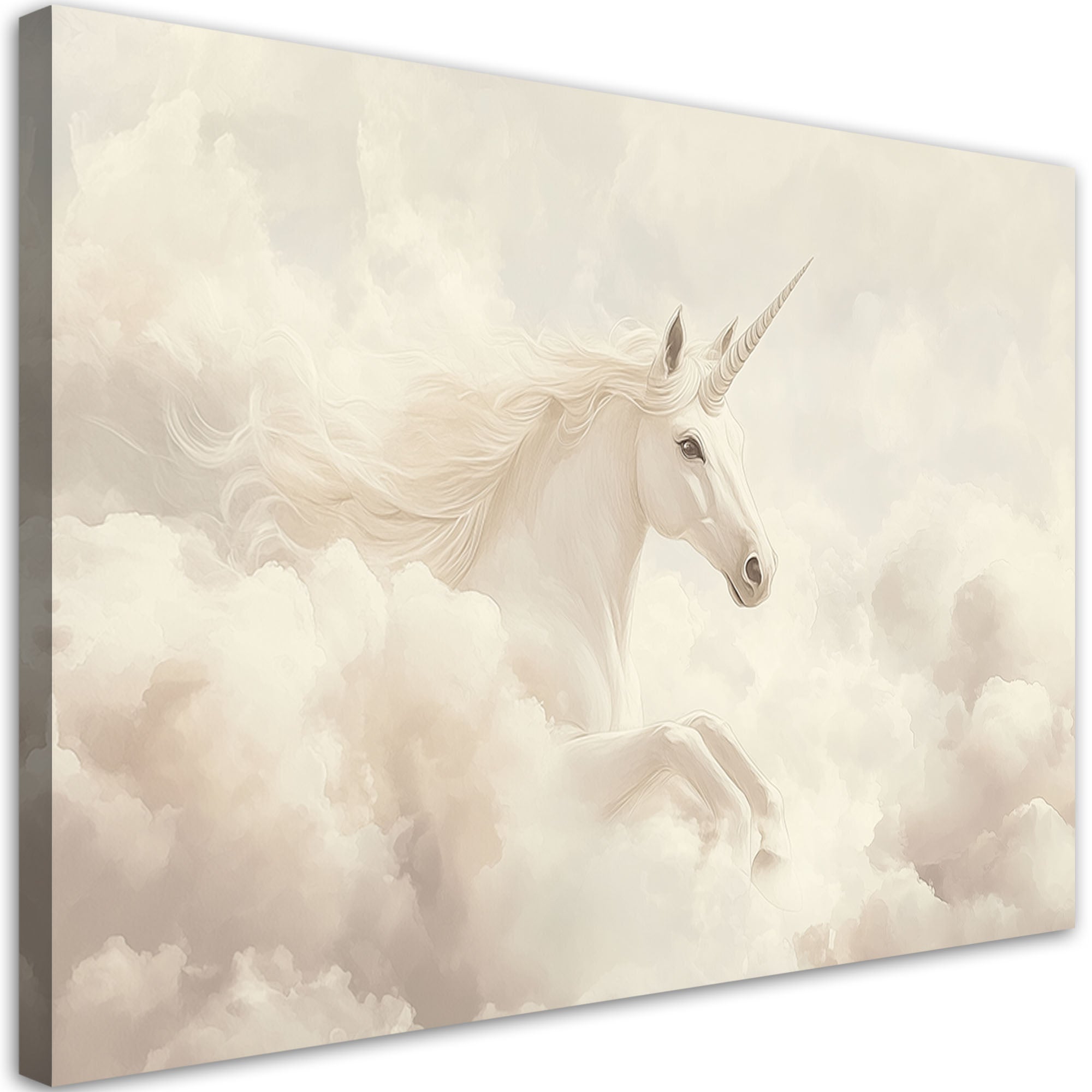 Obraz dziecięcy na ścianę, Jednorożec w beżowych chmurach 90x60